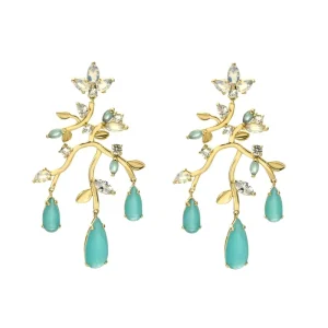 ODM OEM Custom Jewelry HYPOALLEGENIC 18k Gold Plated Colorful Opal Zircon Bigger Dangle Fashion Earring for Women