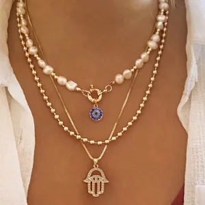 OEM Brand Model X1553 Pearl European American Style Electroplated Alloy Diamond encrusted Pendant Necklace Beads