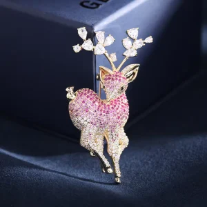 OEM Broche Designer Pink Deer Brooches Women Fashion Jewelry Brooches