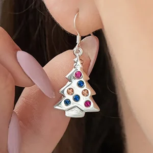 OEM Christmas Tree Design Micro Inlay Colorful Crystal Zircon Earring for Women Fashion Party Silver Plated Drop Earrings