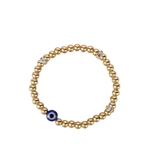 OEM Classic Small Size Elastic Stretch Stainless Steel Beaded Bracelet With Blue Eye Charms Elegant Fashion Jewelry for Women