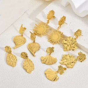 OEM Custom Jewelry Fashion Ginkgo Leaf Dangle Earrings Fall Maple Leaf 18K Plated Stainless Steel Pendant Earrings