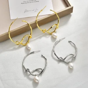 OEM Custom Jewelry Fashion Jewelry Earring Gold Plated Wave Open Hoop Natural Pearl Handmade Earrings for Women
