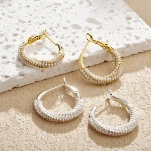 OEM Custom Jewelry Fashion Jewelry Luxury Versatile Design Fine Hoop Earrings Exaggerated Pearl Twisted Square Earring