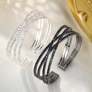 OEM Custom Jewelry Multi Row Rhinestones Bracelet Open Shiny Thin Circle Cross Chain Bracelet Hand Accessories Fashion Bracelet