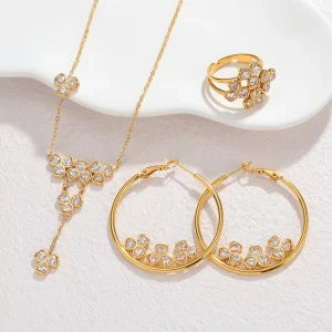 OEM Custom Jewelry Pendant Necklace Earring Ring Set 18K Gold Plated Stainless Steel Waterproof Anti Tarnish Jewelry Set