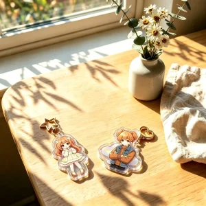 OEM Custom Printed Transparent Acrylic Keychains Cute Star Clip Die Cut Clear Plastic Key Ring for Promotional Gift
