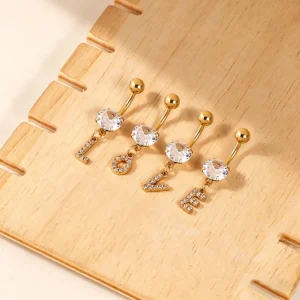 OEM Letter-shaped Titanium Zircon Navel Hoop Earrings Miniature Inlaid Body Jewelry