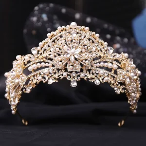 OEM Metal Rhinestone Pearl Bridal Crown Alloy Diamond Pearl Pendant Crowns for Queens Luxury Crystal Wedding Hair Accessories