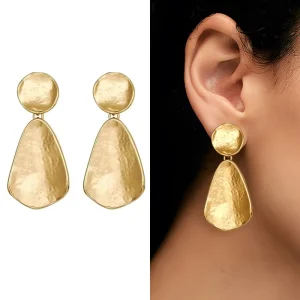 OEM ODM Brass Statement Jewelry Gold Plated Simple Geometric Two Tone Earrings Textured Earrings Fashion Drop Earrings Women
