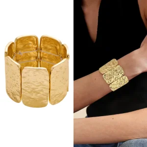 OEM ODM Chunky Hammered Bangle Bracelets for Women Wide Gold Stretch Bangles Bracelet Boho Elastic Adjustable Statement Bracelet