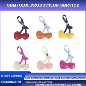 OEM ODM Custom Logo Leather Cherry Bag Charm Luxury Fruit Keychain Handbag Pendant Boutique Fashion Accessories