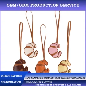 OEM ODM Custom Logo Leather Croissant Bag Charm Luxury French Pastry Keychain Handbag Pendant Boutique Accessories