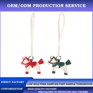 OEM ODM Custom Logo Leather Horse Bag Charm Luxury Equestrian Keychain Padded Animal Handbag Pendant for Private Label
