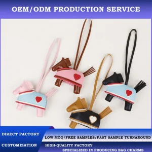 OEM ODM Custom Logo Leather Horse Bag Charm Luxury Heart Equestrian Pony Keychain Handbag Pendant Boutique Accessories