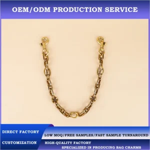 OEM ODM Custom Logo Luxury Antique Gold Bag Chain Strap Extender Vintage Flower Handbag Pendant Boutique Accessory