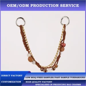 OEM ODM Custom Logo Luxury Boho Bag Charm Chain Leather Beaded Purse Strap Extender Handbag Pendant Boutique Gift
