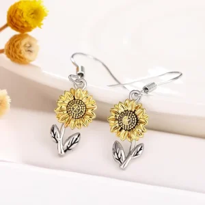 OEM ODM Custom Trendy Sunflower Design Dangle Earring for Women Fashion Sweet Party Silver Plated Drop Earrings