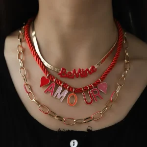 OEM ODM Enamel and Gold Plated Chunky Necklaces Snake Chain Heart Shape Valentine’s Day Gift Fashion Layered Necklaces for Women