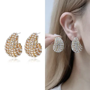 OEM ODM Fashion Hollow Earrings Sparkle Classic Style Shiny Water Droplets Plating Rhinestone Drop Earrings Jewelry Women