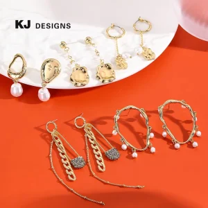OEM ODM Fashion Jewelry Hammer Texture Geometric Statement Earrings Pearl Drop Earrings for Women Irregular Earrings