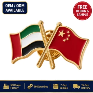 OEM ODM Gold Plated Metal Cloisonne Country Flag Pin Badge