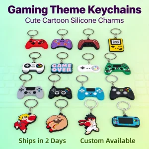 OEM ODM Kawaii Multicolor Game Controller Rubber Carabiner Keychain Eco Friendly Durable Gamepad Bag Pendant Keyring Gaming Room