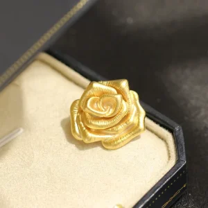OEM ODM Luxury Brass Brooch Texture Fashion Jewelry Statement Matte Gold Jewelry Rose Small Brooches Vintage Brooches Women