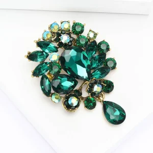 OEM ODM Luxury Vintage Wedding Bridal Big Blue Zinc Alloy Fashion Jewelry Crystal Rhinestone Tear Drop Brooch Pin for Women