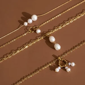 OEM ODM Minimalist Geometric Stainless Steel 18K Gold Plated Link Chain Natural Freshwater Pearl Dainty Necklace Women Gift