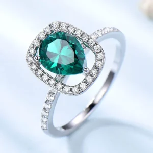 OEM ODM Pear Cut Emerald Stone CZ Rings 925 Sterling Silver Crystal Zircon Rings for Women