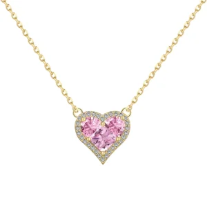 OEM ODM Service High Saturation Pink Heart Gem Gold Plated 925 Silver Halo Necklace Private Label Customization