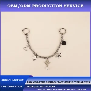 OEM ODM Silver Clover Bag Charm Chain Luxury Pearl Purse Strap Extender Handbag Pendant Boutique Accessories Gift
