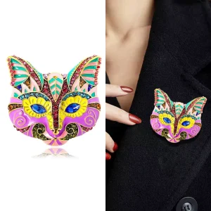 OEM ODM Vintage Big Cat Head Rhinestone Brooch Pin for Women Fashion Cartoon Animal Enamel Lapel Dress Accessories Party Jewelry