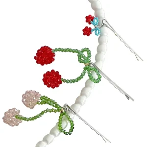 OEM Spring Summer New Korean Fashion Simple Women’s Beaded Woven Fruit Bow Handmade Hair Clip Gift