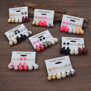 OJ Fashion New Style Vintage Stud Earrings Set Versatile Zircon AB Color Water Drip