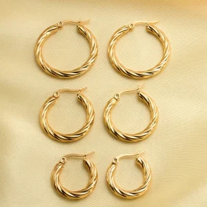 OMKAIMIING Women’s Cross Shape Exaggerated Stud Earrings Stainless Steel 18K Gold Plated Three Size Set Polished Fashion Jewelry