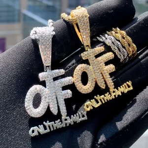 OTF Pendant Necklace Zircon Paved Unisex Streetwear Jewelry