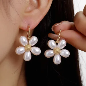 OWNSWING Fashion Gold Silver Plated Exquisite Pearl Flower Drop Earrings Alloy Jewelry