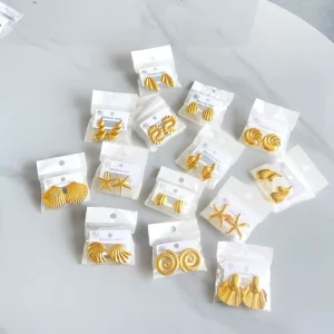 Ocean Elements Starfish Shells Vacation Style 18K Gold Plated Stainless Steel Fashion Stud Earrings for Women