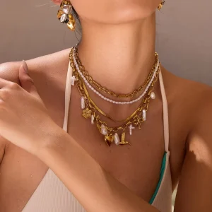 Ocean Inspired Necklace 18K Gold Plated Stainless Steel Red Pepper Butterfly Pearl Love Dove Flower Charms