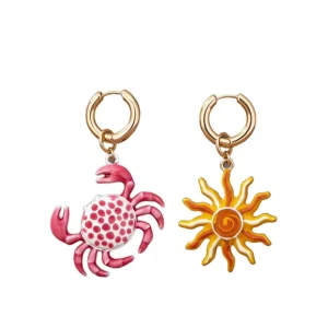 Ocean Pink Crab Starfish Earrings Unique Niche Design Drop Earrings Trendy Fashionable Earrings