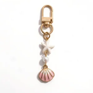Ocean Shell Starfish Bag Charm Summer Beach Themed Pearl Keychain Women Handbag Pendant Decor Key Ring Metal Crafts Gifts