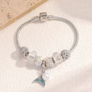 Ocean Style Fish Tail Pendant Fashionable Bead Bracelet Colorful Bead Fashion Design Made of Stainless Steel