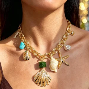 Ocean Theme Charm Necklace 18K Gold Plated Zinc Alloy Shell Starfish Women Jewelry Summer Vacation Beach Boho Style PuYing Brand
