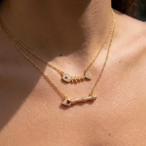Ocean Vacation Bone Jewelry Set 18K Gold Stainless Steel Fashion Beaded Bone Earrings and Necklace