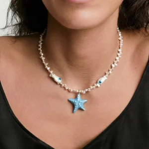 Oceanic Collection Customized Colorful Stone Beads 3D Enamel Starfish Sea Animal Pendant Dangle Fashion Charm Necklace