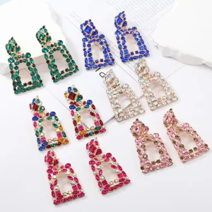 Oem European and American Style Fashion Exaggerated Trendy Creative Trapezoidal Colored diamond Ear Clips Creative Geometric a