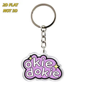 Okie Dokie Cloud Shaped Acrylic Keychain Cute Purple & Yellow Sparkle Design Fun Motivational Accessory for Students & Daily Use