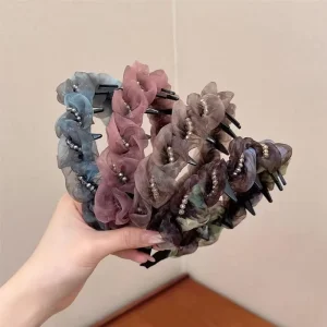 Ombre tulle pearl headband women’s high crown volume hair accessory new Korean style versatile clip ornament
